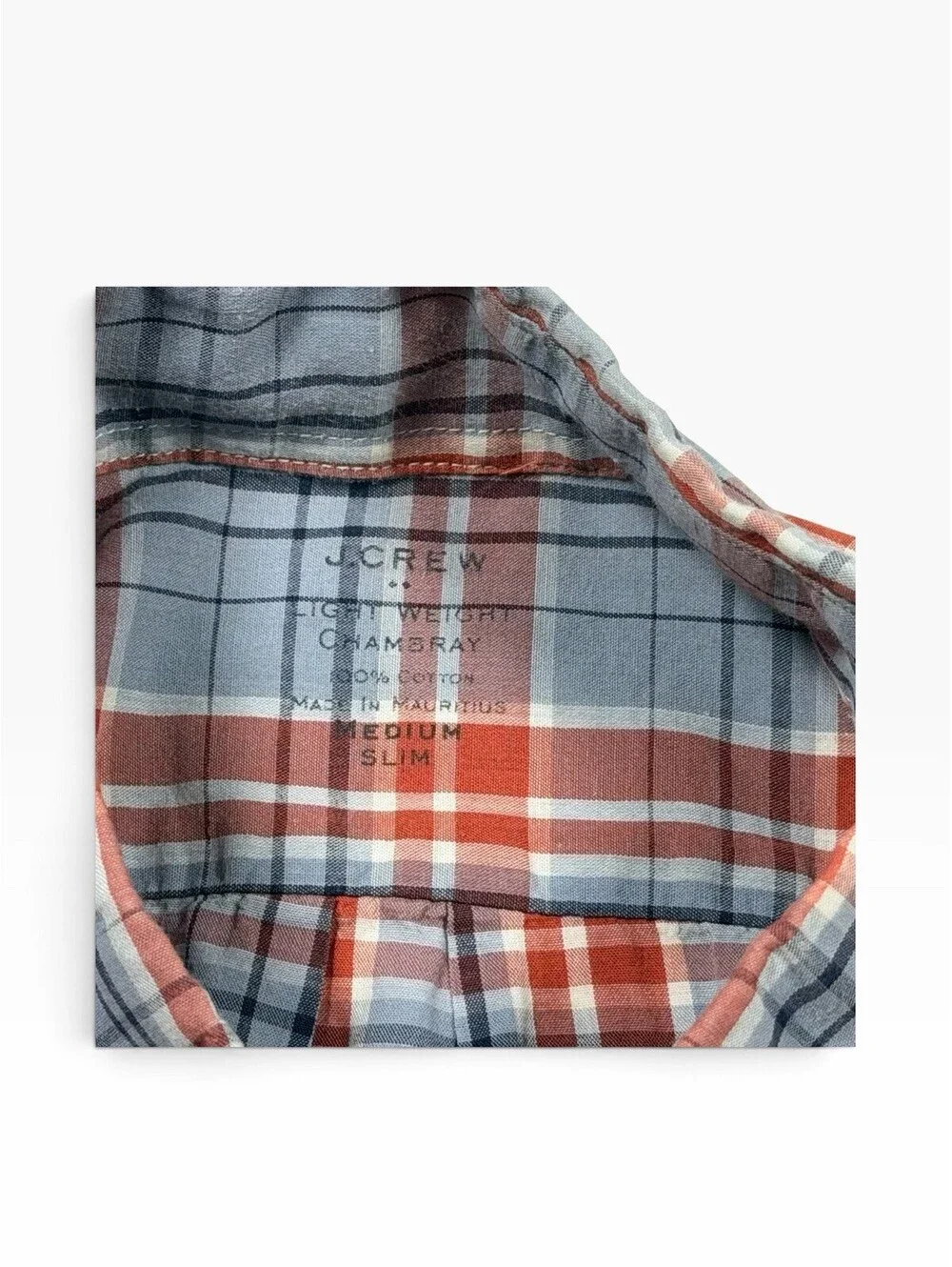 J.CREW Men’s Chambray Plaid Button-Down Long Sleeve Cotton Shirt Slim M